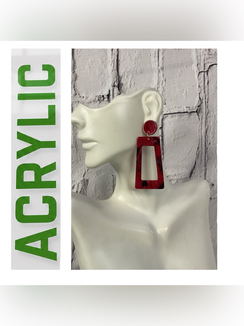 🌟🌟 Red Acrylic Geometric Drop Earrings